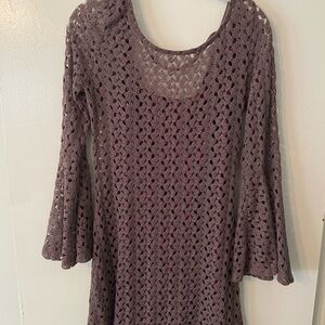 Elegant Crochet Lace Bell Sleeve Dress purple size medium